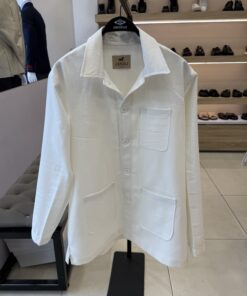 Cream White Linen 3 Pockets Safari Jacket