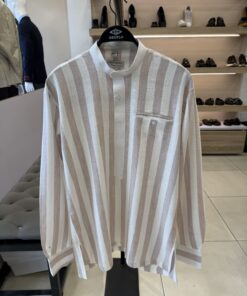 Vintage Stripped Brown Collarless Shirt