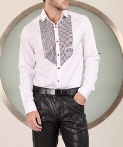 High End Chest Embroidery Metal White Shirt- Billionaire