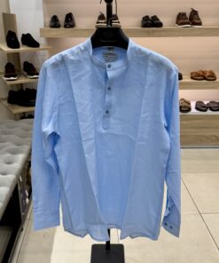 Sky Blue Collarless %100 Linen Shirt